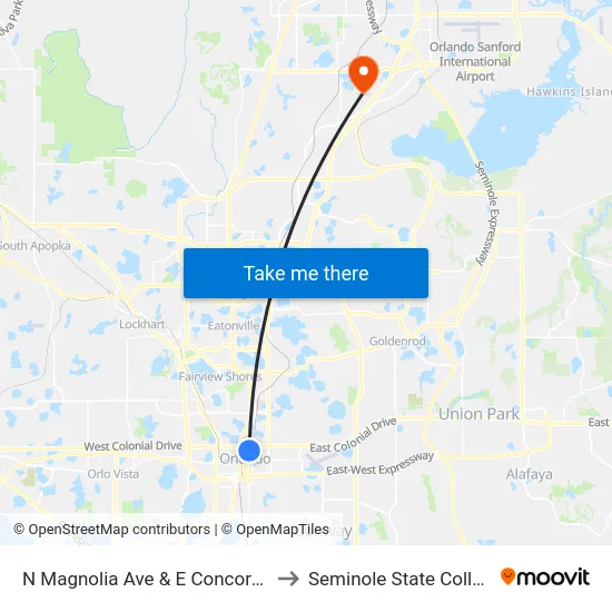 N Magnolia Ave & E Concord St to Seminole State College map