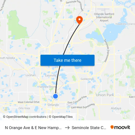N Orange Ave & E New Hampshire St to Seminole State College map
