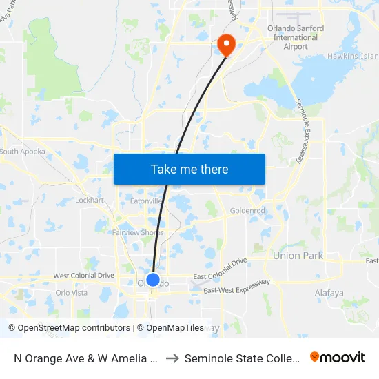 N Orange Ave & W Amelia St to Seminole State College map