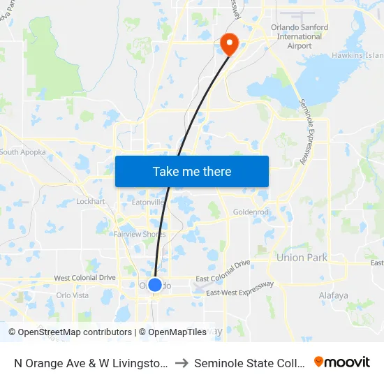 N Orange Ave & W Livingston St to Seminole State College map