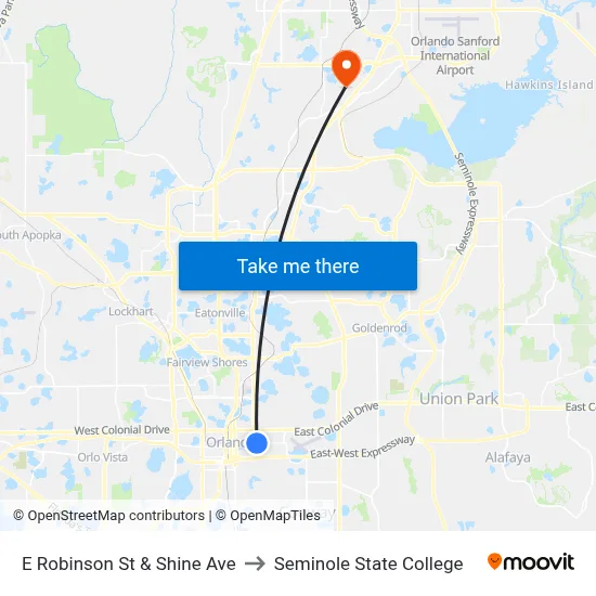 E Robinson St & Shine Ave to Seminole State College map