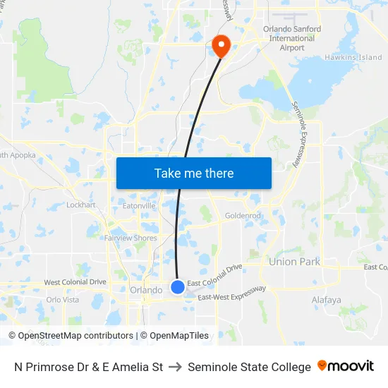 N Primrose Dr & E Amelia St to Seminole State College map