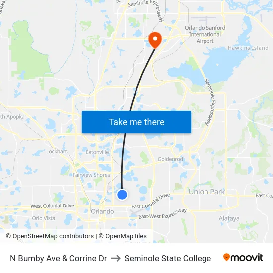 N Bumby Ave & Corrine Dr to Seminole State College map