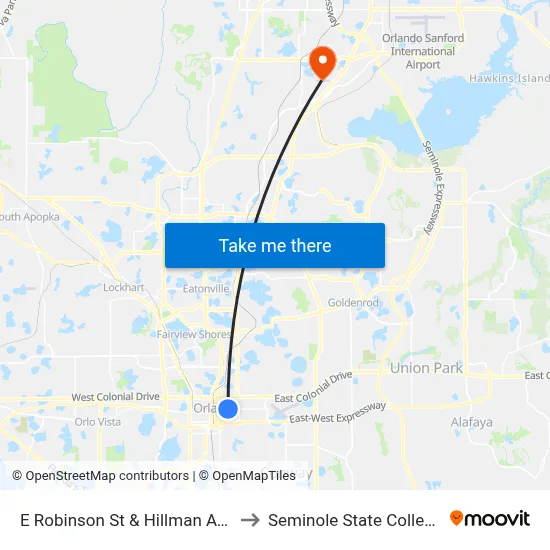 E Robinson St & Hillman Ave to Seminole State College map