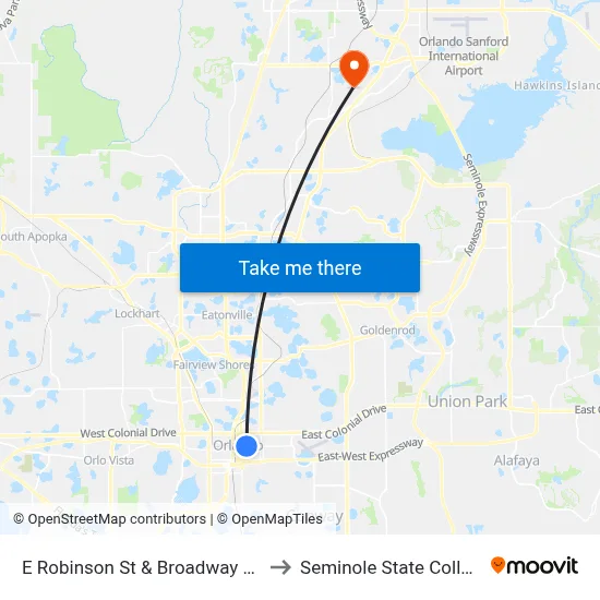 E Robinson St & Broadway Ave to Seminole State College map