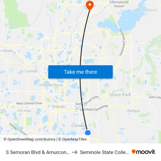 S Semoran Blvd & Amurcon Pl to Seminole State College map