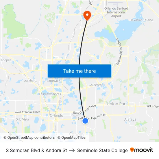 S Semoran Blvd & Andora St to Seminole State College map
