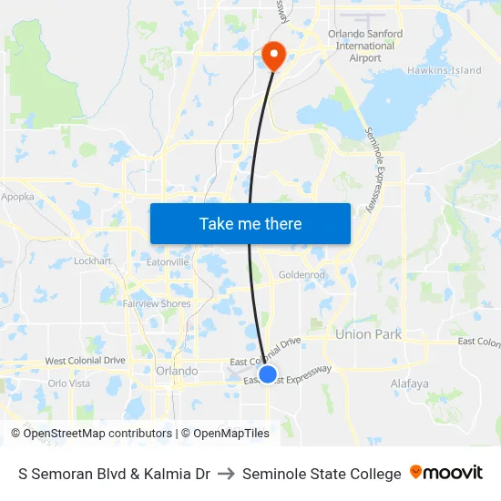 S Semoran Blvd & Kalmia Dr to Seminole State College map