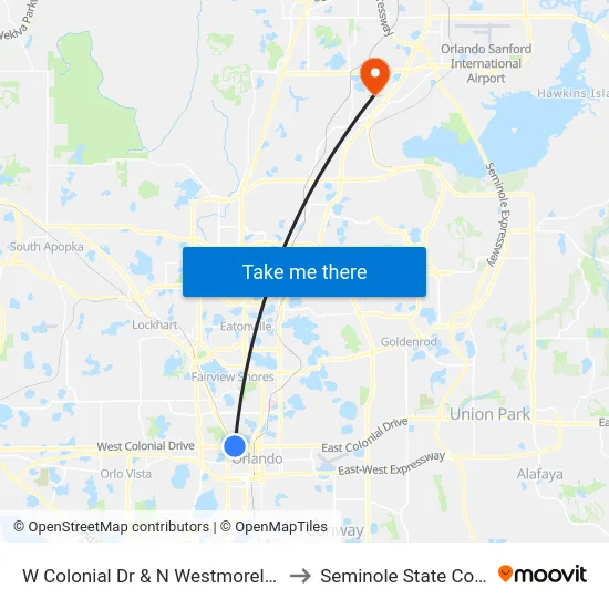 W Colonial Dr & N Westmoreland Dr to Seminole State College map