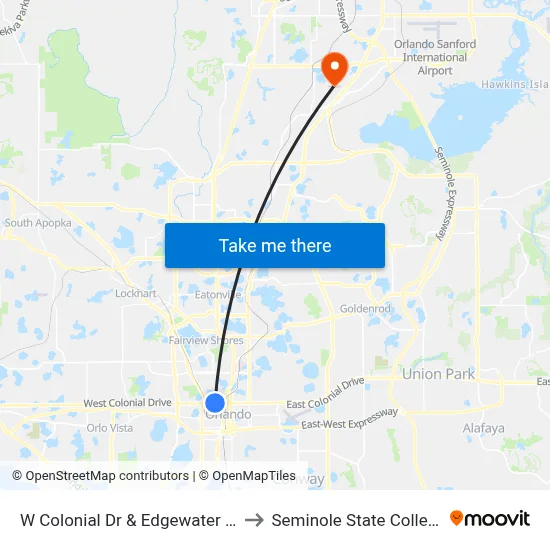 W Colonial Dr & Edgewater Dr to Seminole State College map