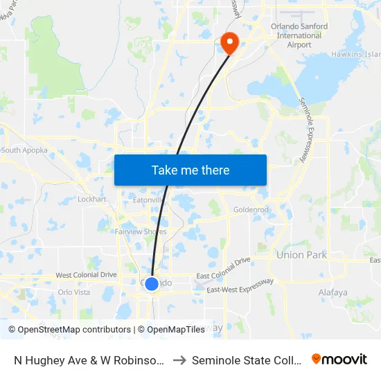 N Hughey Ave & W Robinson St to Seminole State College map