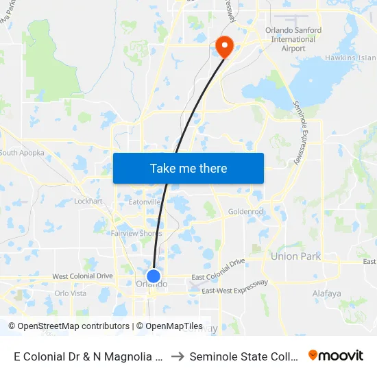 E Colonial Dr & N Magnolia Ave to Seminole State College map
