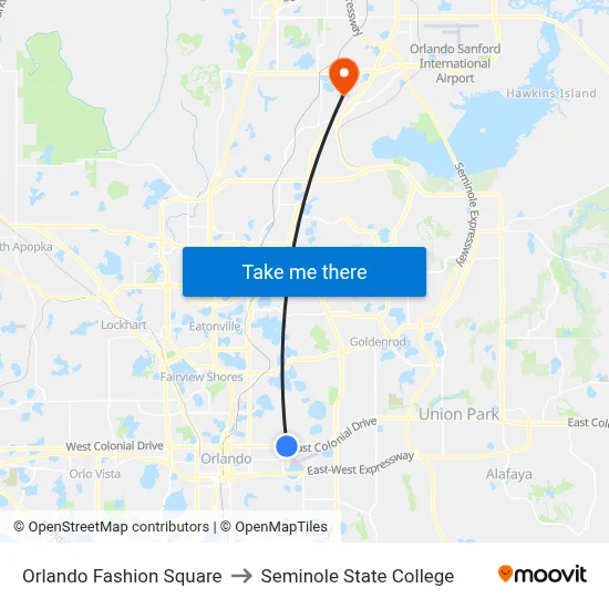 Orlando Fashion Square to Seminole State College map
