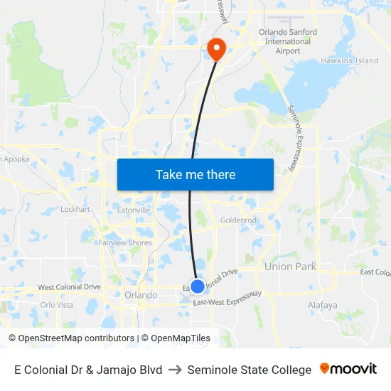 E Colonial Dr & Jamajo Blvd to Seminole State College map