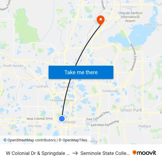 W Colonial Dr & Springdale Rd to Seminole State College map
