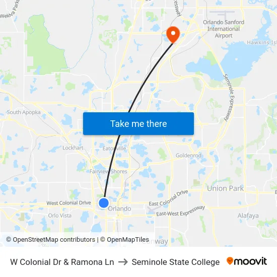 W Colonial Dr & Ramona Ln to Seminole State College map