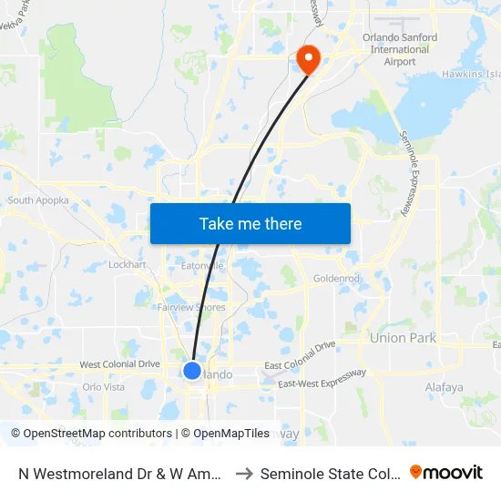N Westmoreland Dr & W Amelia St to Seminole State College map