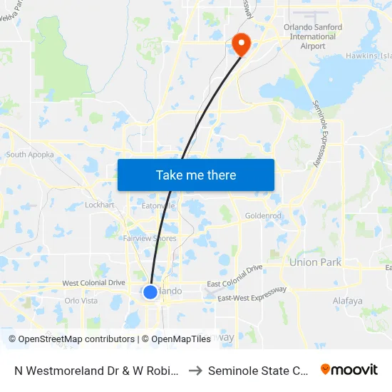 N Westmoreland Dr & W Robinson St to Seminole State College map