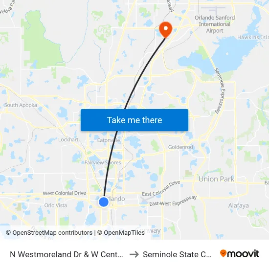 N Westmoreland Dr & W Central Blvd to Seminole State College map