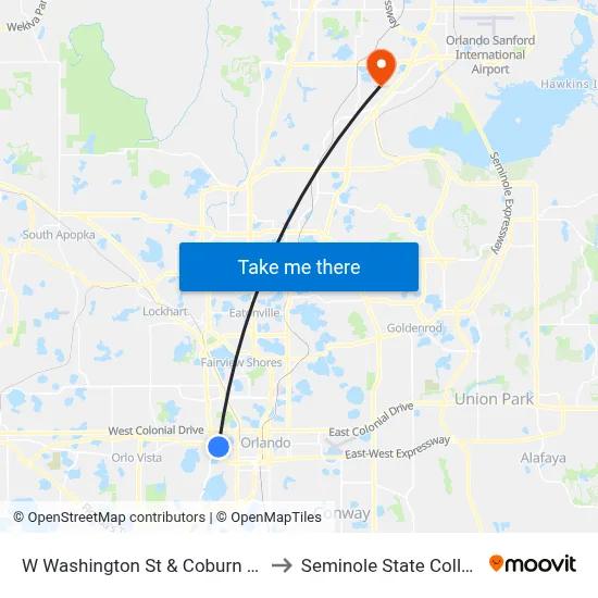 W Washington St & Coburn Ave to Seminole State College map