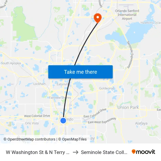 W Washington St & N Terry Ave to Seminole State College map