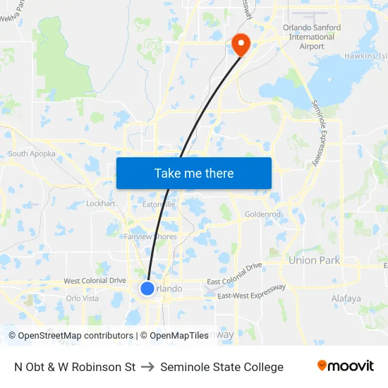 N Orange Blossom Trl & W Robinson St to Seminole State College map