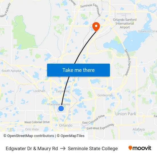 Edgwater Dr & Maury Rd to Seminole State College map