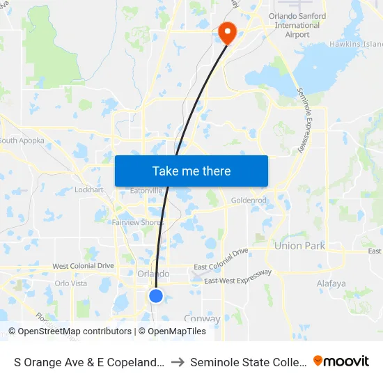 S Orange Ave & E Copeland Dr to Seminole State College map