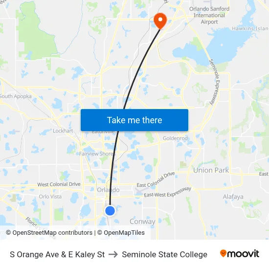 S Orange Ave & E Kaley St to Seminole State College map
