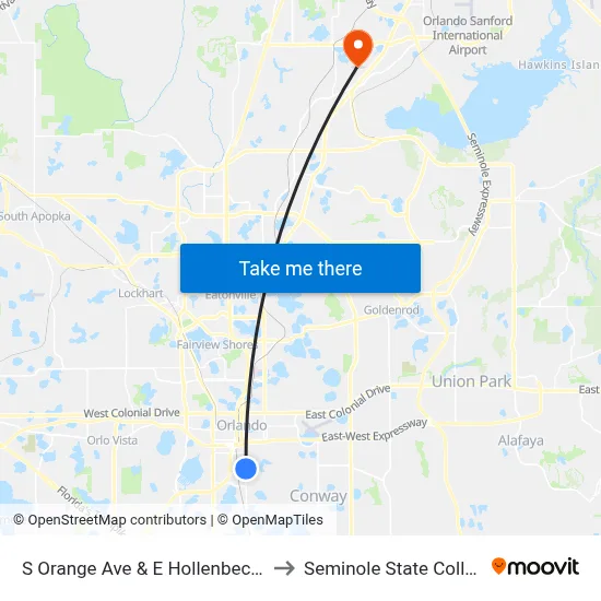 S Orange Ave & E Hollenbeck St to Seminole State College map