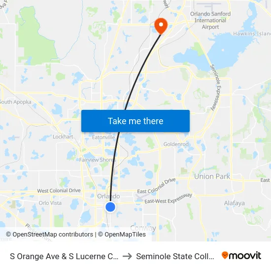 S Orange Ave & S Lucerne Cir E to Seminole State College map