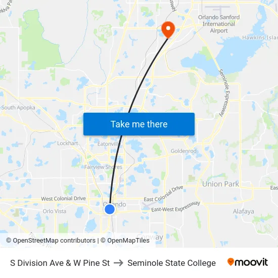S Division Ave & W Pine St to Seminole State College map