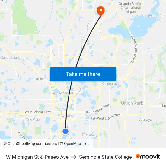 W Michigan St & Paseo Ave to Seminole State College map