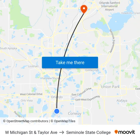 W Michigan St & Taylor Ave to Seminole State College map