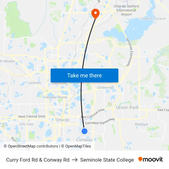 Curry Ford Rd & Conway Rd to Seminole State College map