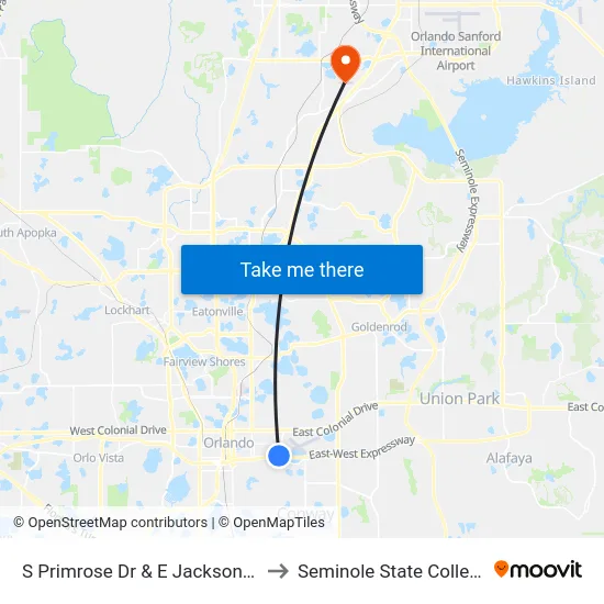 S Primrose Dr & E Jackson St to Seminole State College map