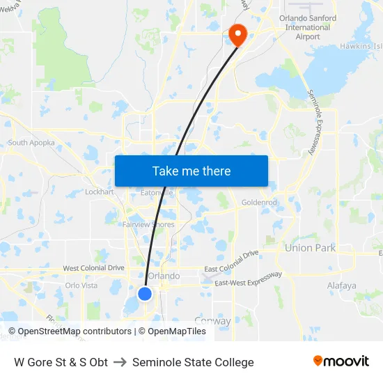 W Gore St & S Orange Blossom Trl to Seminole State College map
