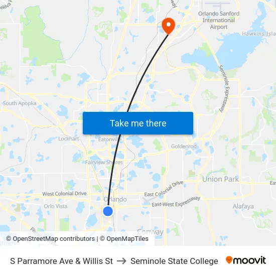 S Parramore Ave & Willis St to Seminole State College map
