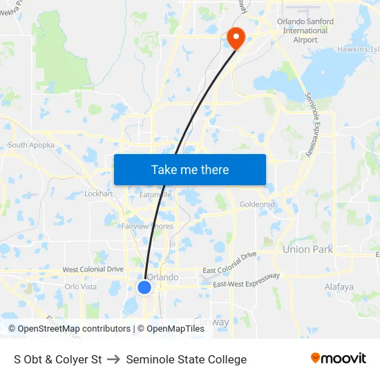 S Orange Blossom Trl & Colyer St to Seminole State College map