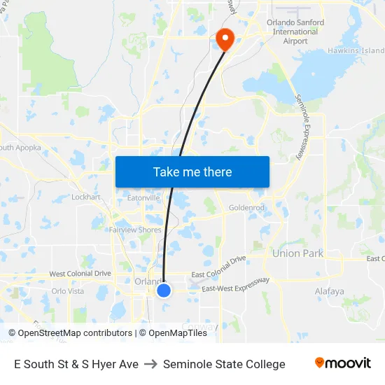 E South St & S Hyer Ave to Seminole State College map