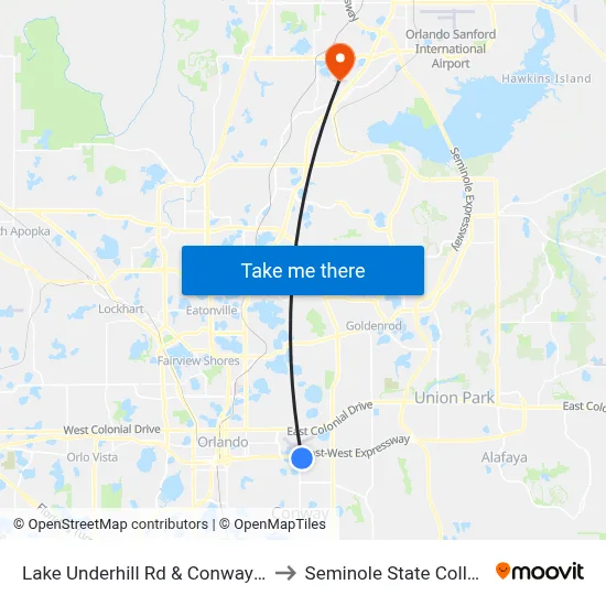 Lake Underhill Rd & Conway Rd to Seminole State College map