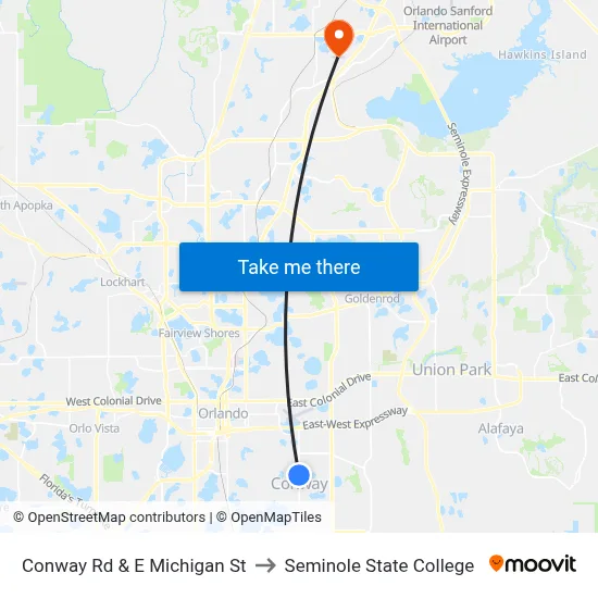 Conway Rd & E Michigan St to Seminole State College map