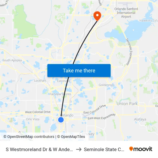 S Westmoreland Dr & W Anderson St to Seminole State College map