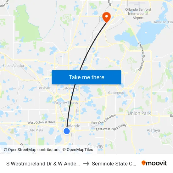 S Westmoreland Dr & W Anderson St to Seminole State College map