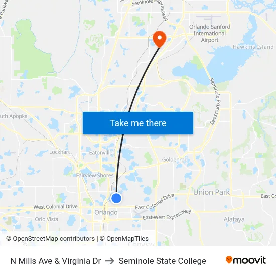 N Mills Ave & Virginia Dr to Seminole State College map