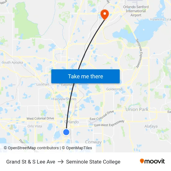 Grand St & S Lee Ave to Seminole State College map