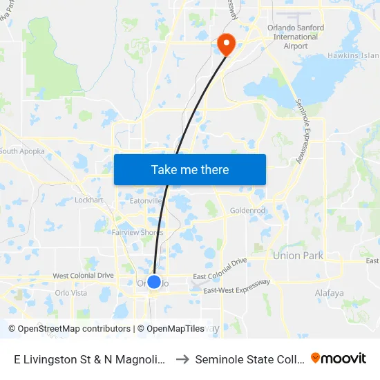 E Livingston St & N Magnolia Ave to Seminole State College map