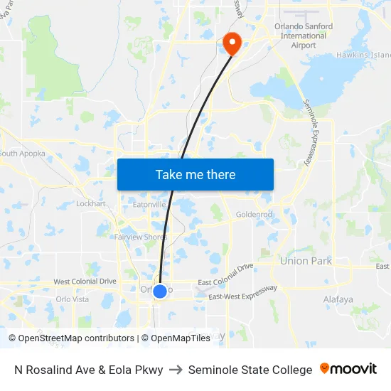 N Rosalind Ave & Eola Pkwy to Seminole State College map