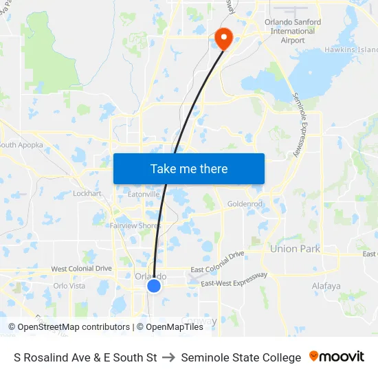 S Rosalind Ave & E South St to Seminole State College map