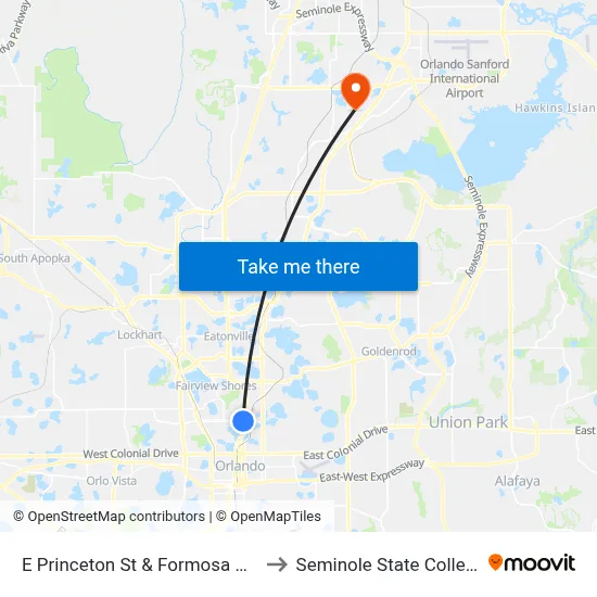 E Princeton St & Formosa Ave to Seminole State College map